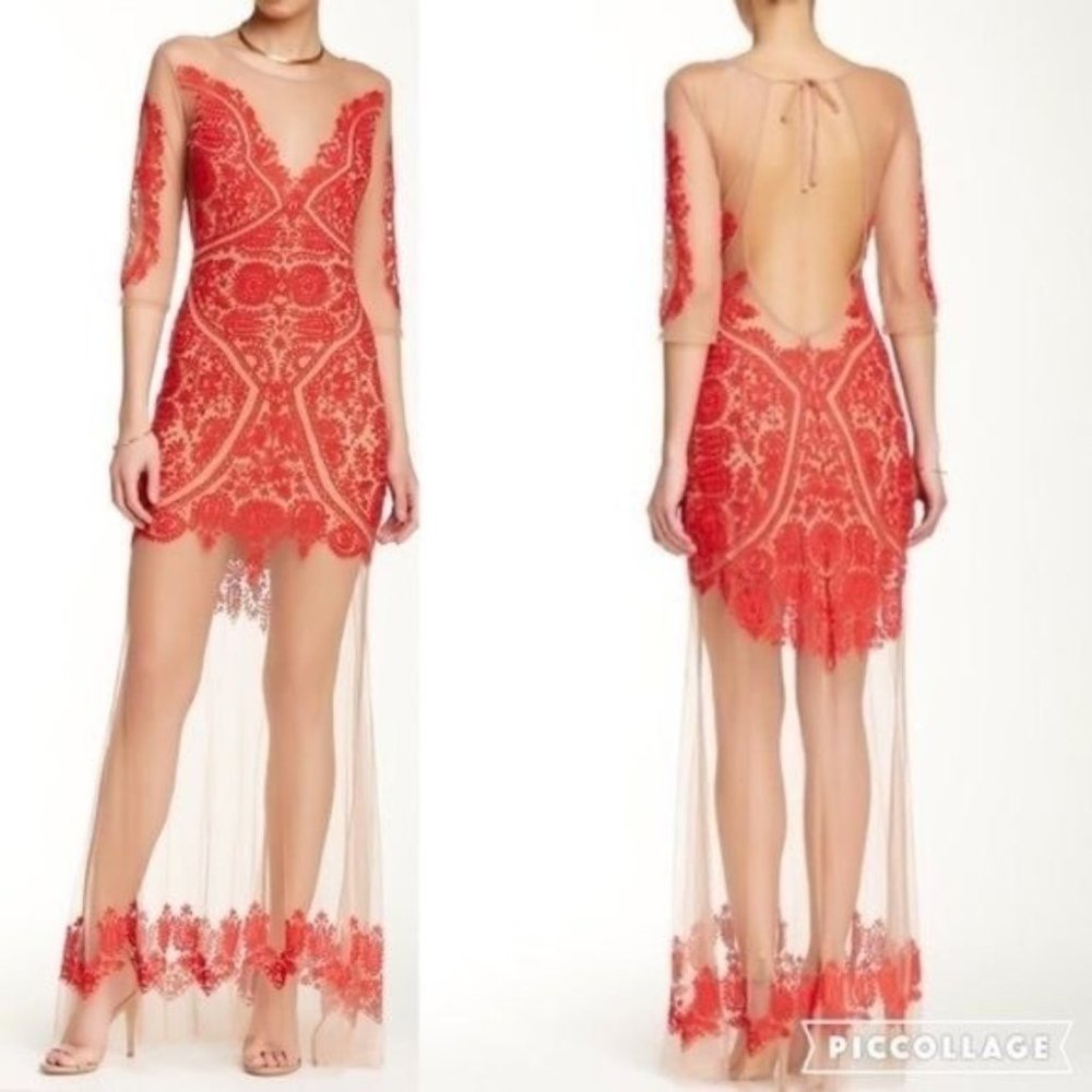Like new for love&lemons maxi lace dress nude red